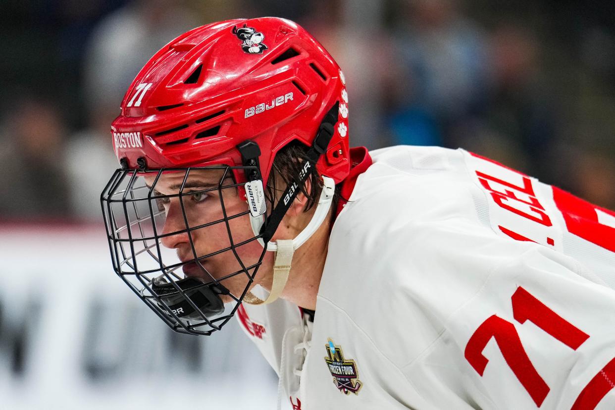 Boston University forward Macklin Celebrini is the top prospect in the 2024 NHL draft.