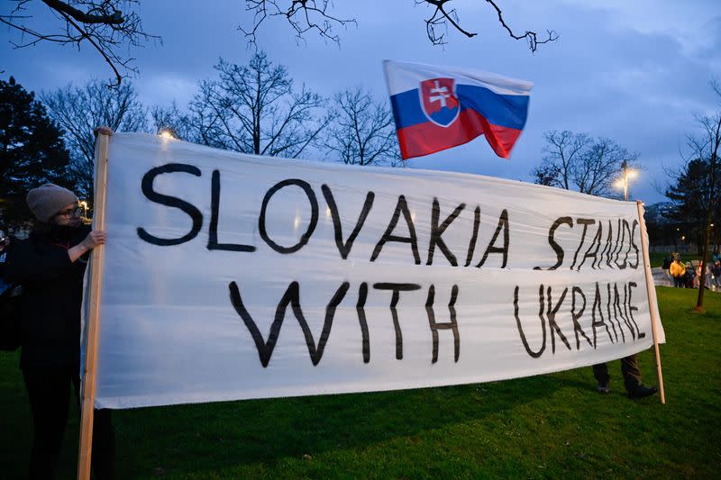 Pro-Ukraine protest against the Slovak government's foreign policy in Bratislava