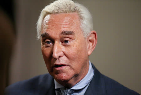 FILE PHOTO: Longtime Trump ally Roger Stone gives an interview to Reuters in Washington, U.S., January 31, 2019. REUTERS/Leah Millis/File Photo