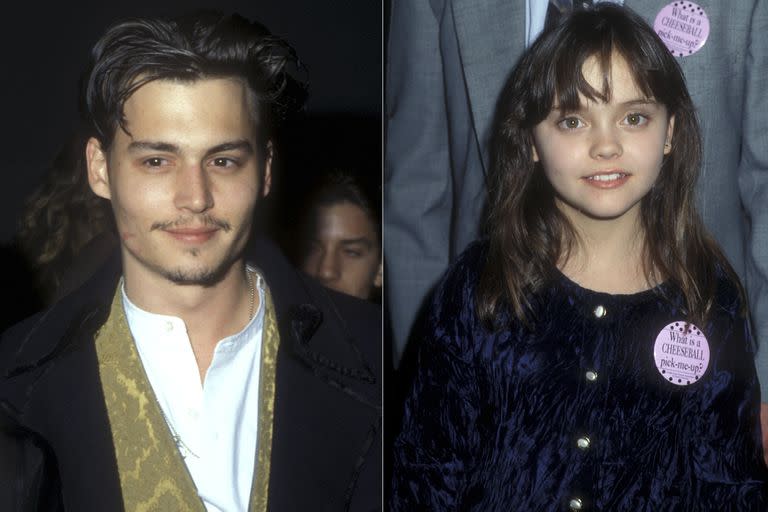 Johnny Depp y Christina Ricci en la premiere de Sirenas en 1990