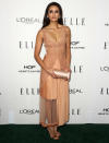 Makellos, wenn auch vielleicht ein klein bisschen langweilig: „Vampire Diaries“-Star Nina Dobrev beim „Elle“-Event in Hollywood in einem hauchzarten Nude-Dress von Stella McCartney. (25. Oktober 2016, Bild: WENN)