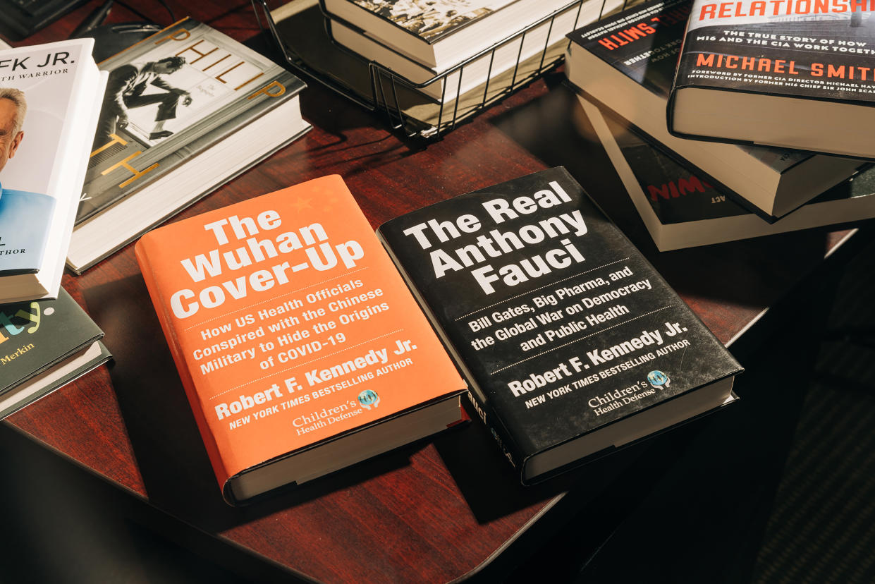 Two Skyhorse Publishing titles by Robert F. Kennedy Jr., a Democrat running for president, in the office of the company’s founder, Tony Lyons, in New York, Aug. 10, 2023. (Jeenah Moon/The New York Times)