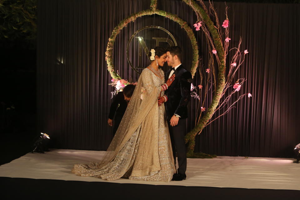 Another wedding outfit from their wedding reception at Taj Palace. Photo: Getty