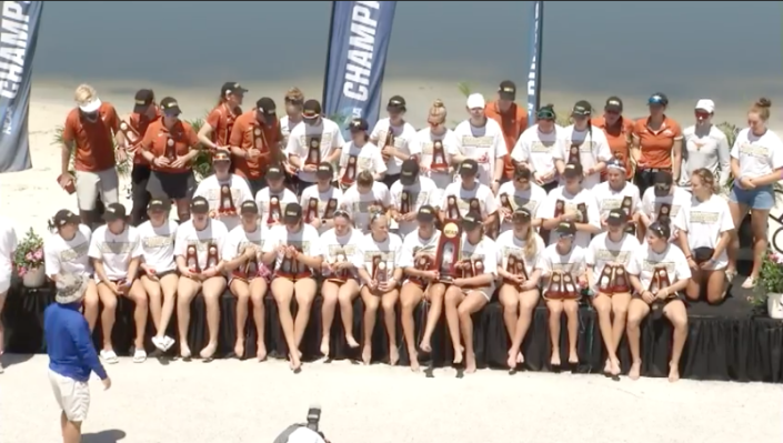 The Texas rowing team posed for photographs after winning back-to-back NCAA national team titles on Sunday in Sarasota, Fla. &quot;As long as we stay internal and focus on our thing, the results should go our way,&quot; UT coach Dave O'Neill said.