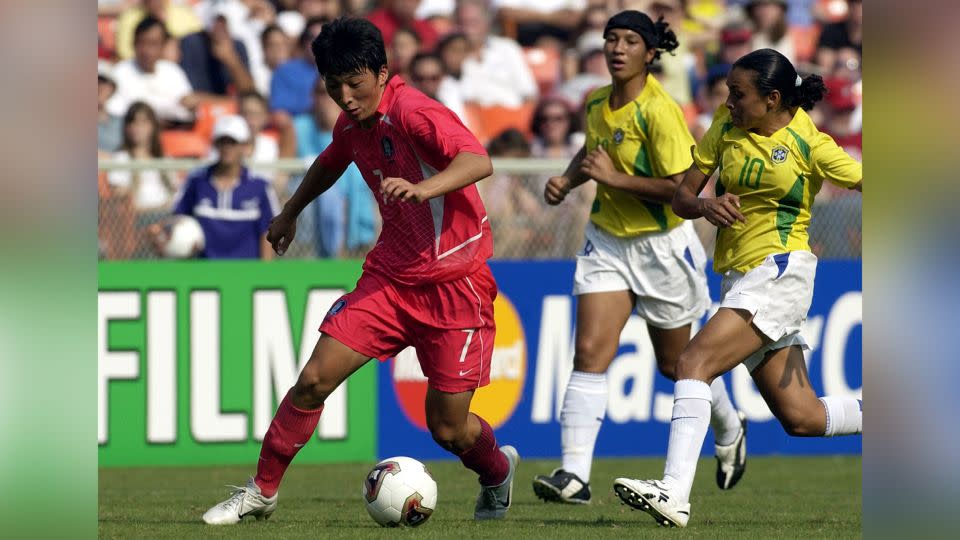 Park playing against Brazil in the 2003 Women's World Cup. - Al Messerschmidt/Getty Images