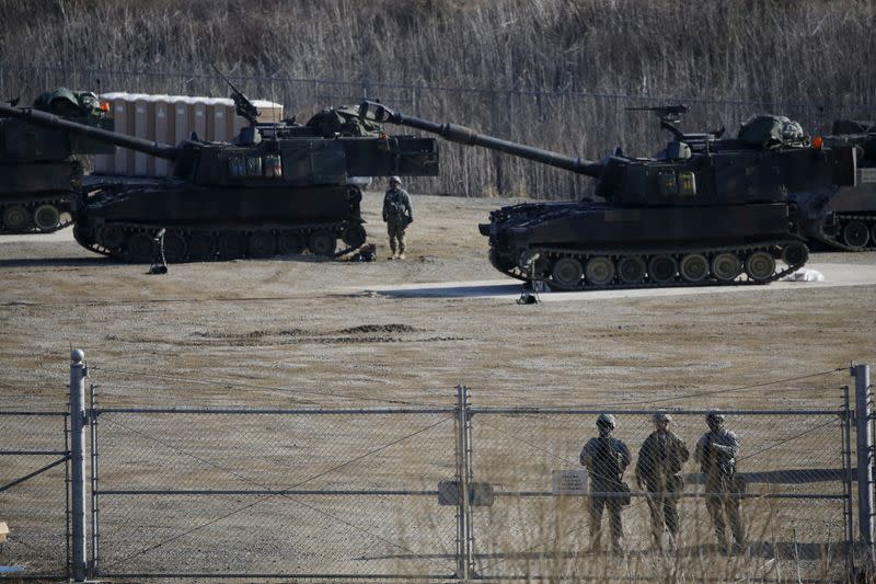 FILE PHOTO: U.S. Army M109A6 Paladin self-propelled howitzers are seen during a military exercise in Pocheon