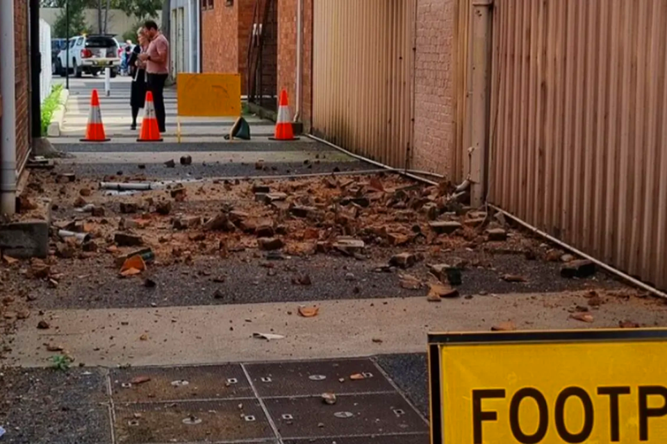 Bricks fallen onto a footpath, as seen in this photo in Muswellbrook.