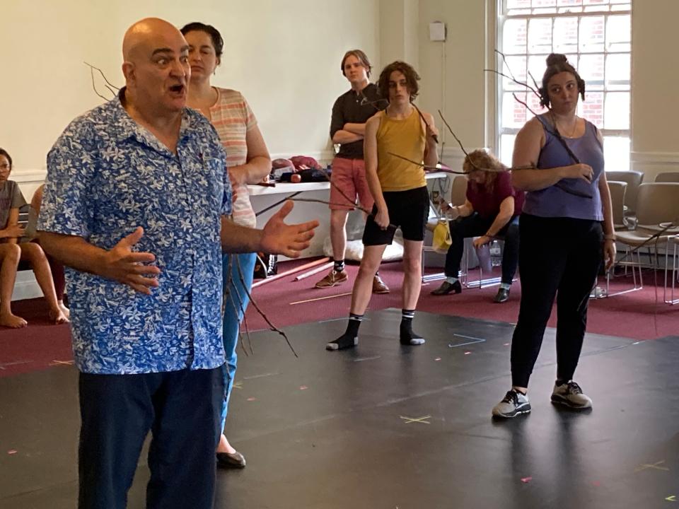 Mark Roberts, cast as Uncle Fester, rehearses July 20, 2023 on the campus of the Vermont College of Fine Arts in Montpelier for the Lost Nation Theater production of "The Addams Family" musical.