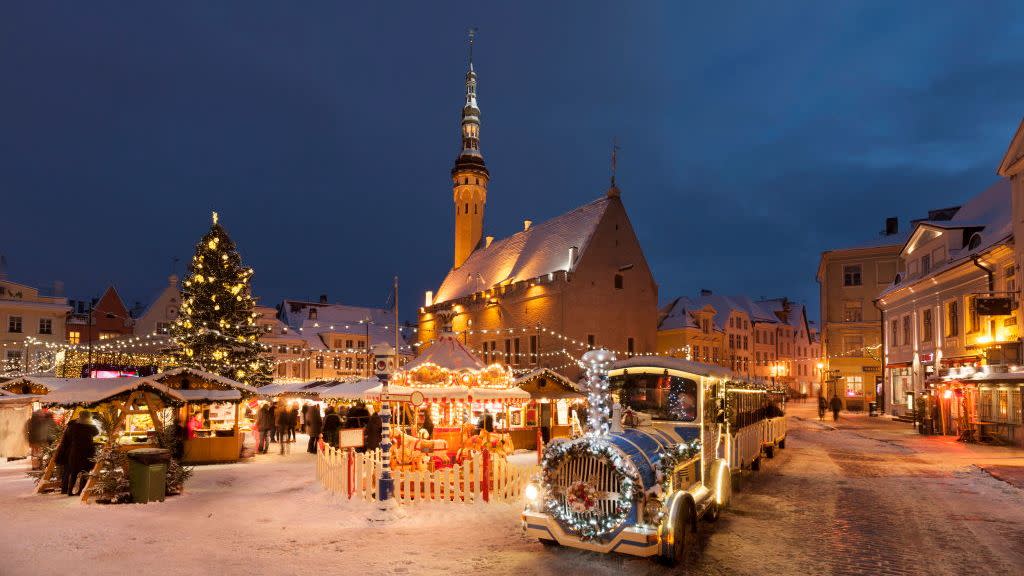 christmas market in tallinn town hall square veranda