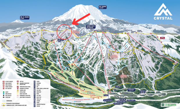 Location of "Hollywood" in red circle.<p>Crystal Mountain Resort</p>