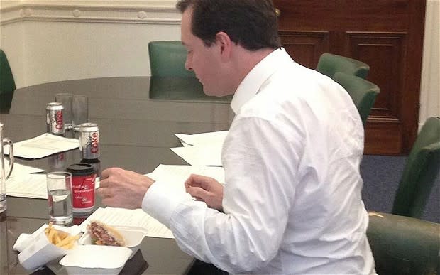 Osborne causes ‘posh burger’ row: When George Osborne posted a picture of him working on the budget while enjoying a burger, he may have thought that he would get props for embracing London’s burgeoning burger scene by opting for a Byron burger. Instead, he was criticised for not eating from McDonald’s instead – and #poshburger started trending. Bit harsh if you ask us. (Credit: Twitter/George Osborne)