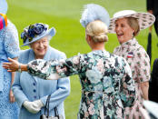 Queen Elizabeth II, Zara Tindall and Sophie, Countess of Wessex sharing a laugh on 18 June 2019. <em>[Photo. Getty]</em>