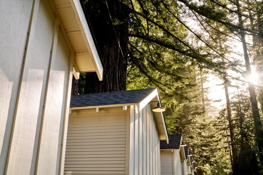 The exterior of several cabins at Dawn Ranch in Sonoma County, CA. (Gentl & Hyers)