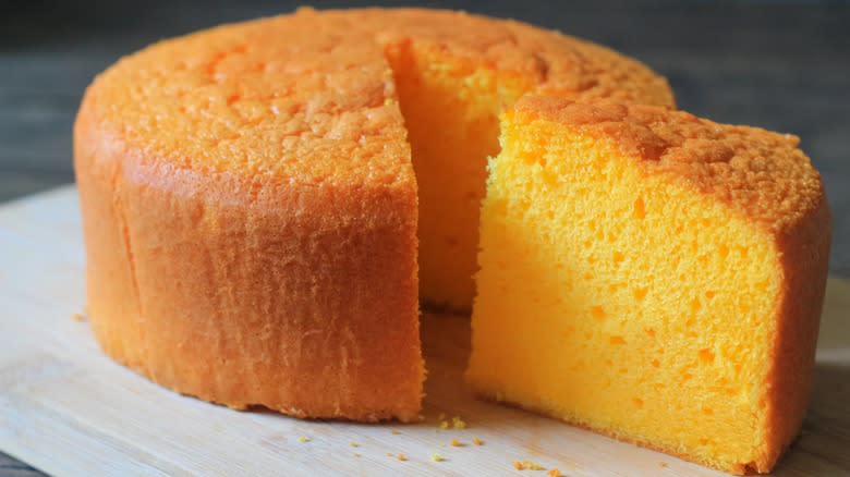 Sponge cake with one slice