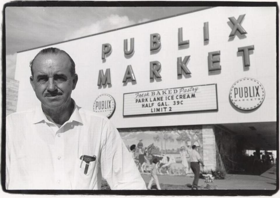 Miami Herald file photo from Publix of Publix founder George W. Jenkins in front of Store #070 at the Coral Ridge Shopping Center, 3400 N. Federal Hwy. in Fort Lauderdale. This store was opened on Aug. 29, 1961. The store has been remodeled and its latest version will be demolished and rebuilt as a two-story store at the same location, according to 2023 plans.