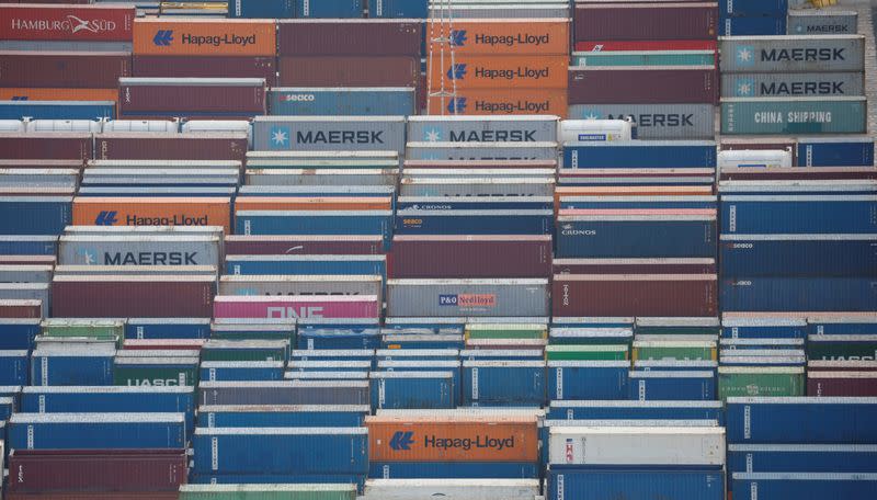 FILE PHOTO: Maersk containers are stored at Zona Franca in Barcelona