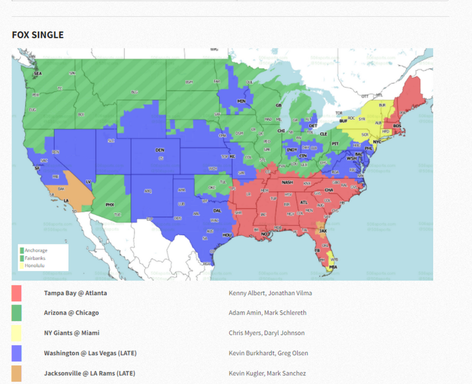 506 Sports displays the games that will be on Fox in each TV market for NFL Week 13.