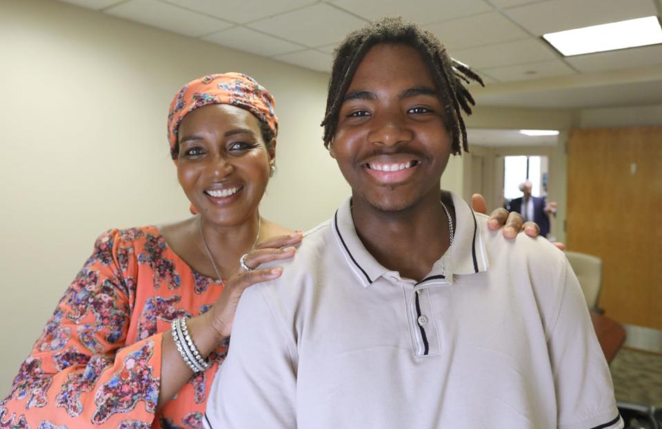 Hanif Mouehla, 17, and his and his mother, Khuraira Musa at Maria Fareri Children's Hospital in Valhalla July 17, 2023. Mouehla participated in a cell transplantation trial there to treat his sickle cell anemia.