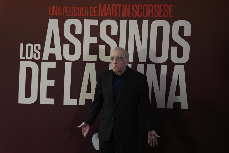 El director y productor Martin Scorsese gesticula durante una sesión fotográfica para promover su película "Killers of the Flower Moon", en la Ciudad de México el 11 de octubre de 2023. (Foto AP /Fernando Llano)
