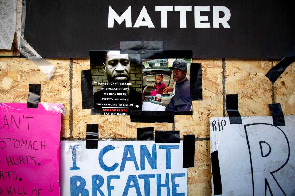 The makeshift memorial outside Cup Foods where George Floyd was murdered by a Minneapolis  police officer (Jason Armond / Los Angeles Times via Getty Images file)