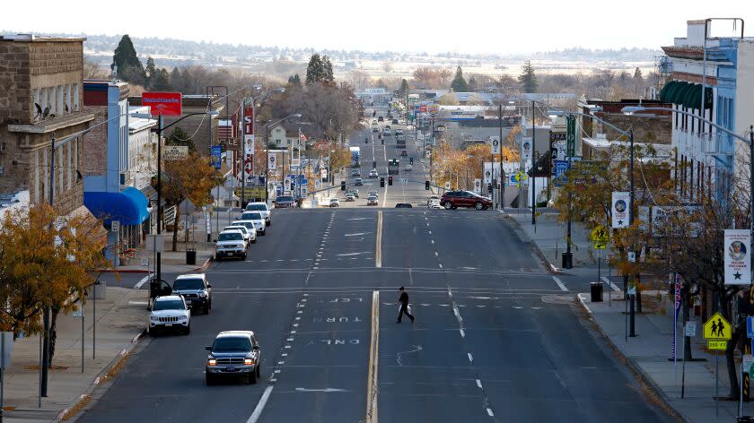 SUSANVILLE, CALIF. -- WEDNESDAY, NOVEMBER 16, 2016: Main Street, Susanville, Calif., on Nov. 16, 2016. Lassen County, Susanville is the county seat, cast 78% of their ballots, the strongest vote in the state, to elect Donald Trump for president. (Gary Coronado / Los Angeles Times)