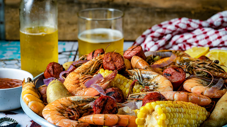 Seafood boil and beer