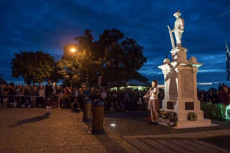 The teen playing The Last Post at last year's service. Source: Facebook/ Tewantin Noosa RSL Sub Branch