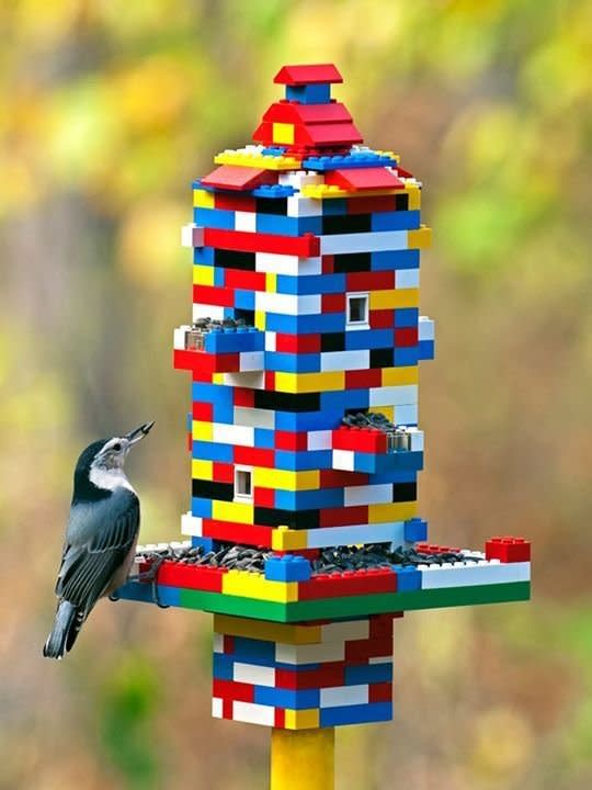 Bird Feeder  Add a pop of colour to your garden, and do your bit for nature, with this epic bird feeder. There’s no set pattern - so long as you have a few extended platforms for the food to sit on you’ll have done a good job. [Photo: funcraftskids.com]