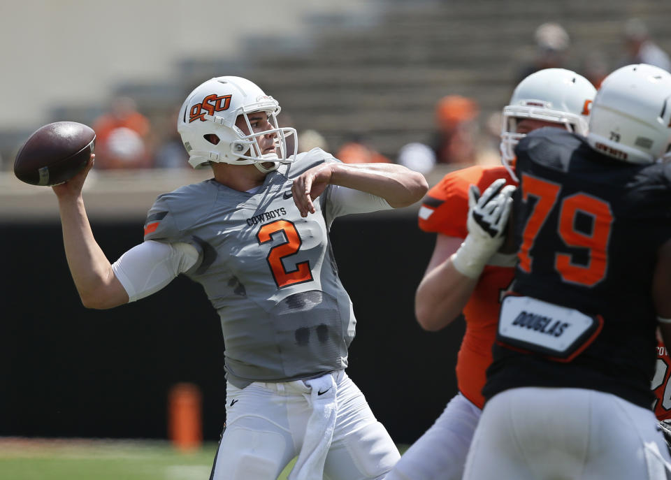 <p>On the rise: Mason Rudolph, Oklahoma State — Here’s the guy who will put up the best numbers in the Big 12. Rudolph has James Washington and Jalen McCleskey to throw to and a rushing offense that made big strides from 2015 thanks to RB Justice Hill. Oklahoma State could be the Big 12 favorite and Rudolph could get to the Heisman ceremony if the Cowboys are in the playoff conversation. (Photo credit: AP) </p>