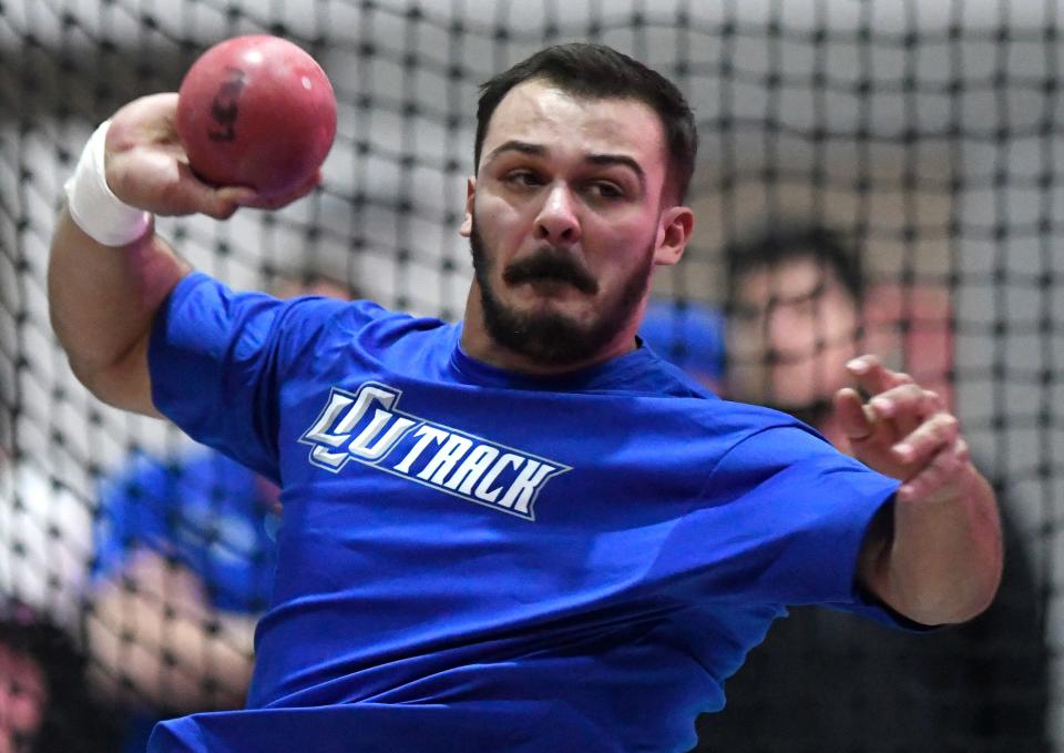 Lubbock Christian University's Bryce Spencer, pictured at a meet last month, won the weight throw in the Lone Star Conference indoor track and field championships this past weekend at the Texas Tech Sports Performance Center. Spencer's winning mark was 63 feet, 0 1/4 inch.