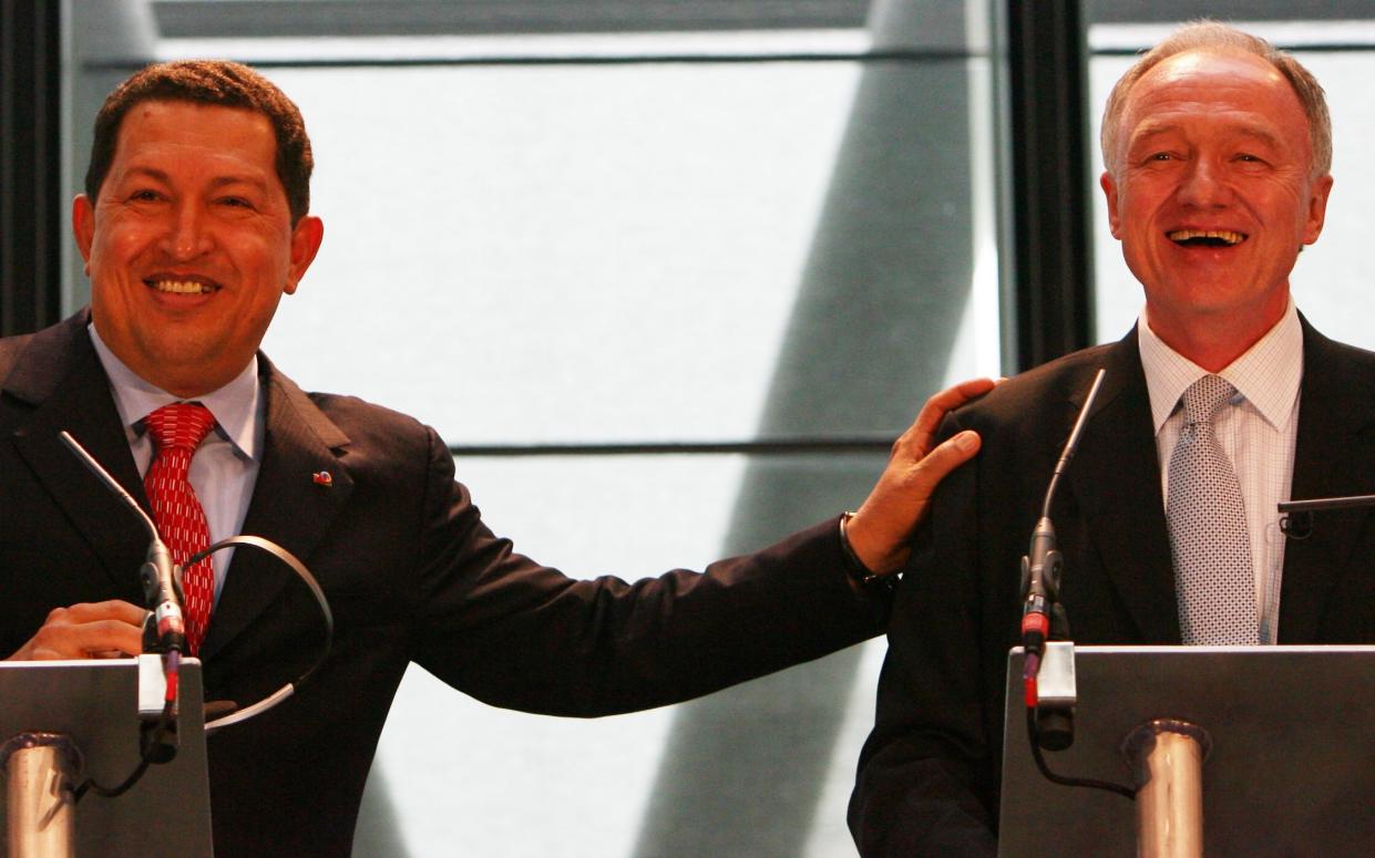 President of Venezuela Hugo Chavez with the Mayor of London Ken Livingstone inside City Hall pic Paul Grover