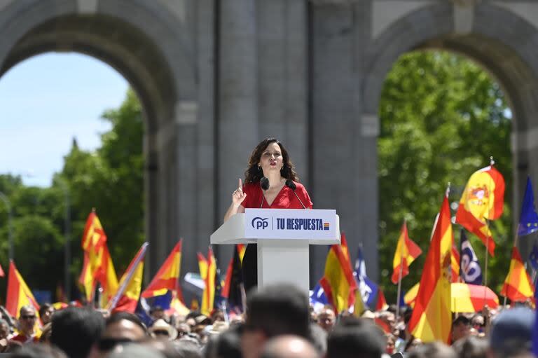 La presidenta de la Comunidad de Madrid, Isabel Díaz Ayuso, durante su intervención