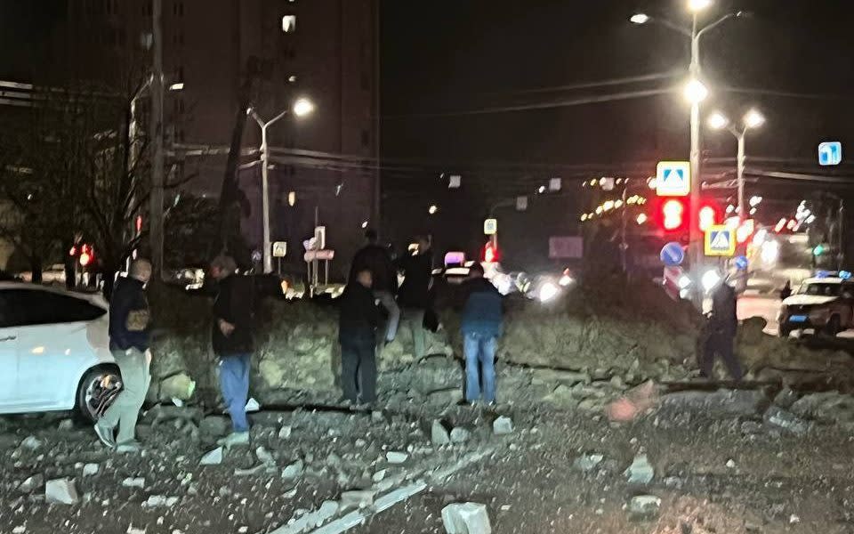 Local authorities reported a blast that injured three people and left a huge crater in the city. - @nexta_tv/twitter/@nexta_tv/twitter