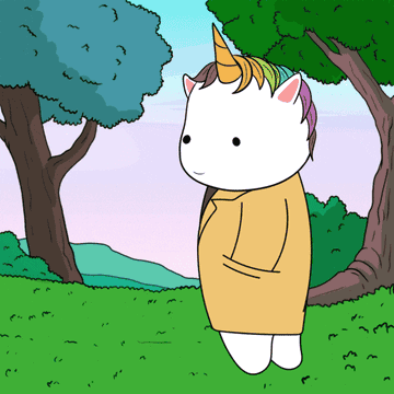 GIF of a unicorn bending down to touch some grass