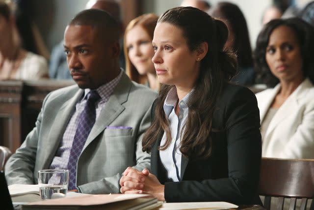 <p>DANNY FELD/ABC</p> Katie Lowes and Columbus Short on Scandal