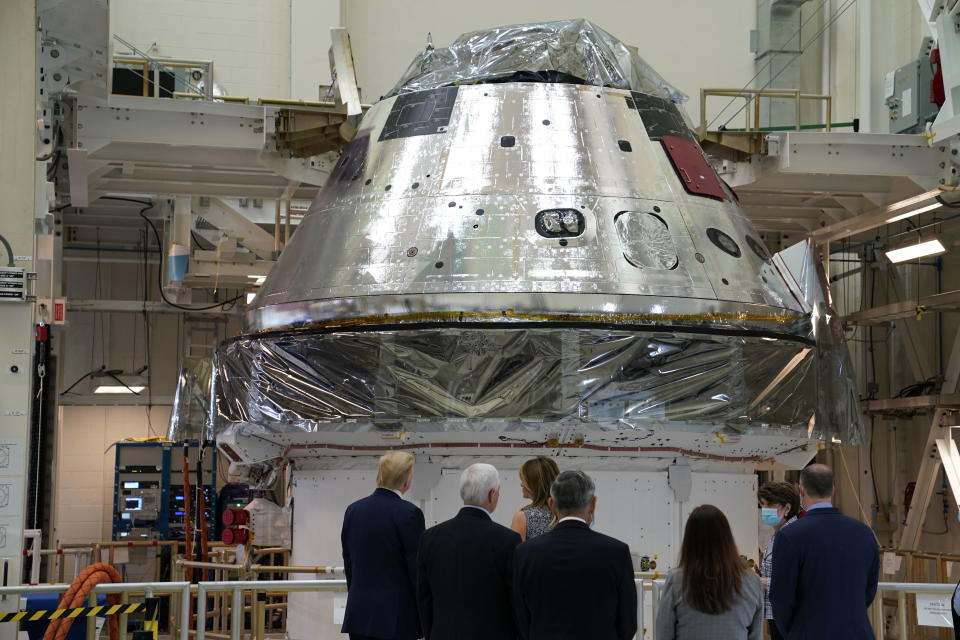 President Donald Trump and first lady Melania Trump participate in a tour of NASA facilities before viewing the SpaceX Demonstration Mission 2 Launch at Kennedy Space Center, Wednesday, May 27, 2020, in Cape Canaveral, Fla. (AP Photo/Evan Vucci)