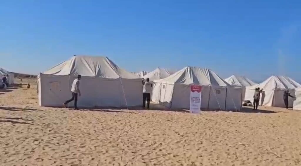 Tents set up for Palestinians in Gaza by the Israeli relief group SmartAid.