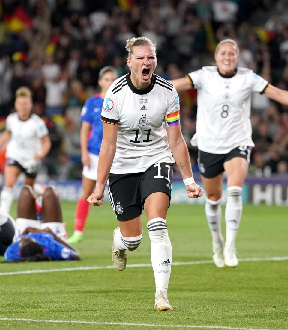 Alexandra Popp screams in delight at scoring Germany’s winning goal against France (Nick Potts/PA) (PA Wire)