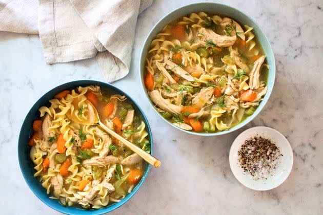 Homemade chicken soup — including homemade chicken stock — is a simple winter meal. 