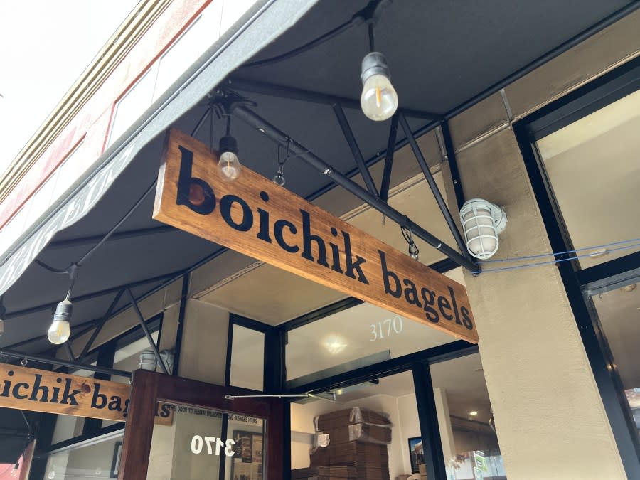 Sign on facade at Boichik Bagels in Berkeley, California, August 12, 2022. Photo courtesy Sftm. (Photo by Gado/Getty Images)