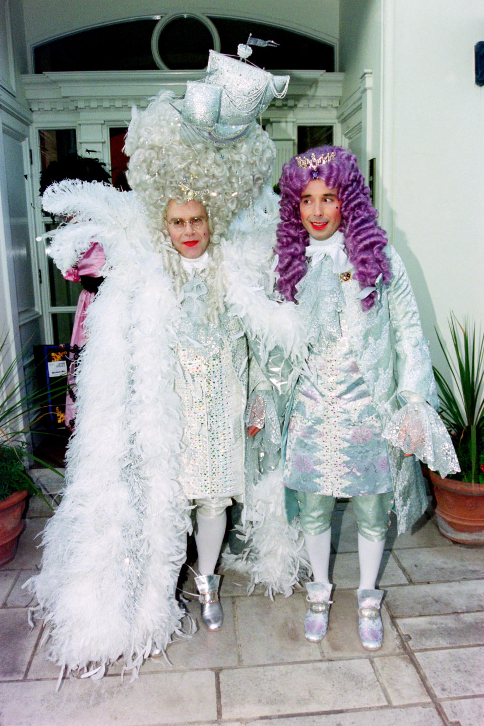 John and partner David Furnish at home in London for Elton John's 40th birthday party.