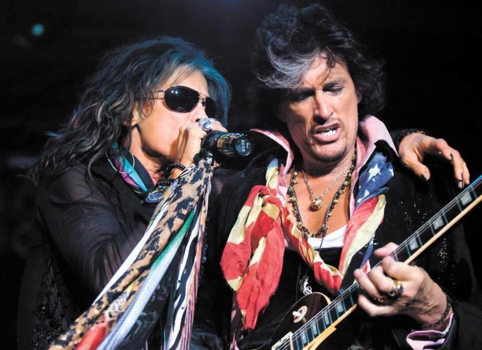 Steven Tyler and Joe Perry of Aerosmith perform at the California Mid-State Fair in Paso Robles in 2010. The rock band was the first fair act to sell out a concert in a single day.