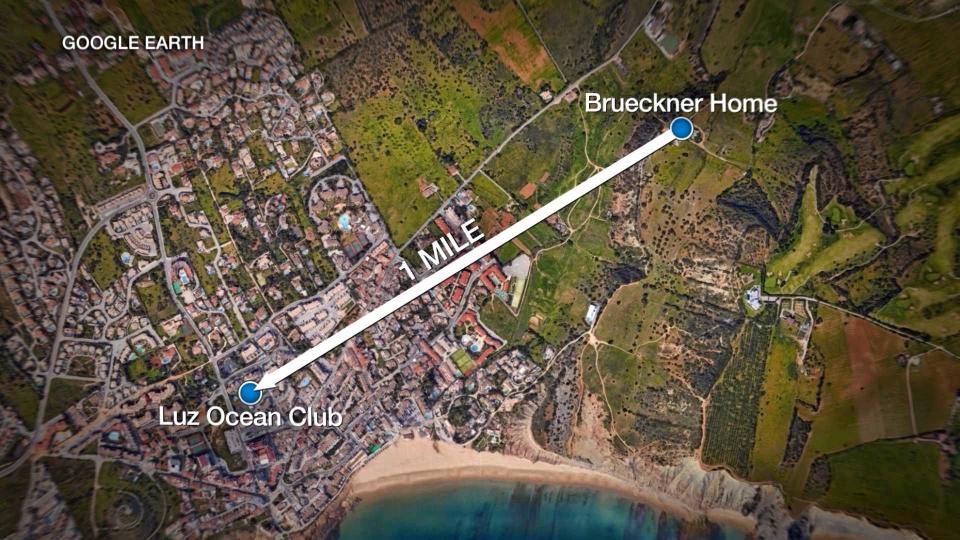 At the time of Madeleine McCann's disappearance, Christian Brueckner was living  in Portugal  -  about a mile away from the resort where the McCann's were staying.   / Credit: Google Earth/CBS News