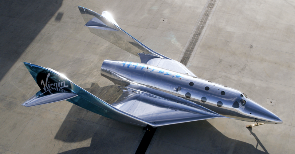 The design is a mix between a traditional airplane and something from a sci-fi movie.