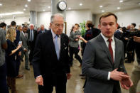 U.S. Senator Chuck Grassley (R-IA) arrives ahead of a vote on a bill to renew the National Security Agency's warrantless internet surveillance program, at the U.S. Capitol in Washington, U.S. January 18, 2018. REUTERS/Jonathan Ernst