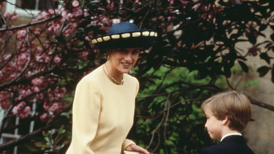 Diana, Princess of Wales (1961 - 1997) with her son Prince William outside St George's Chapel, Windsor, at Easter, April 1992