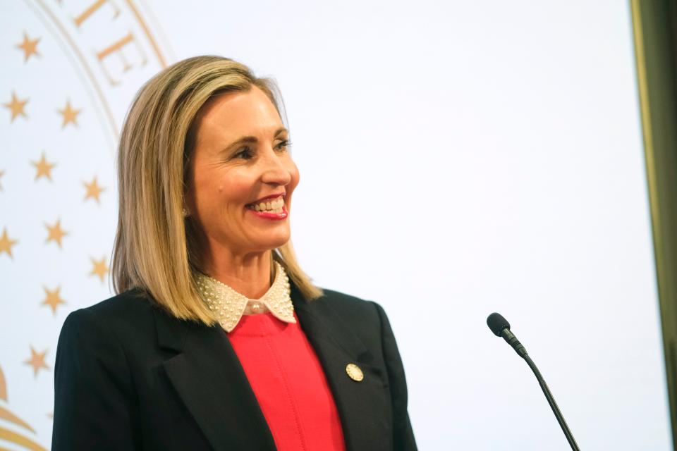 Sen. Kristen Thompson during a press conference by the Oklahoma Senate to lay out their education priorities for the 2024 Legislative Session at the Oklahoma Capitol, Wednesday, Jan. 31, 2024.