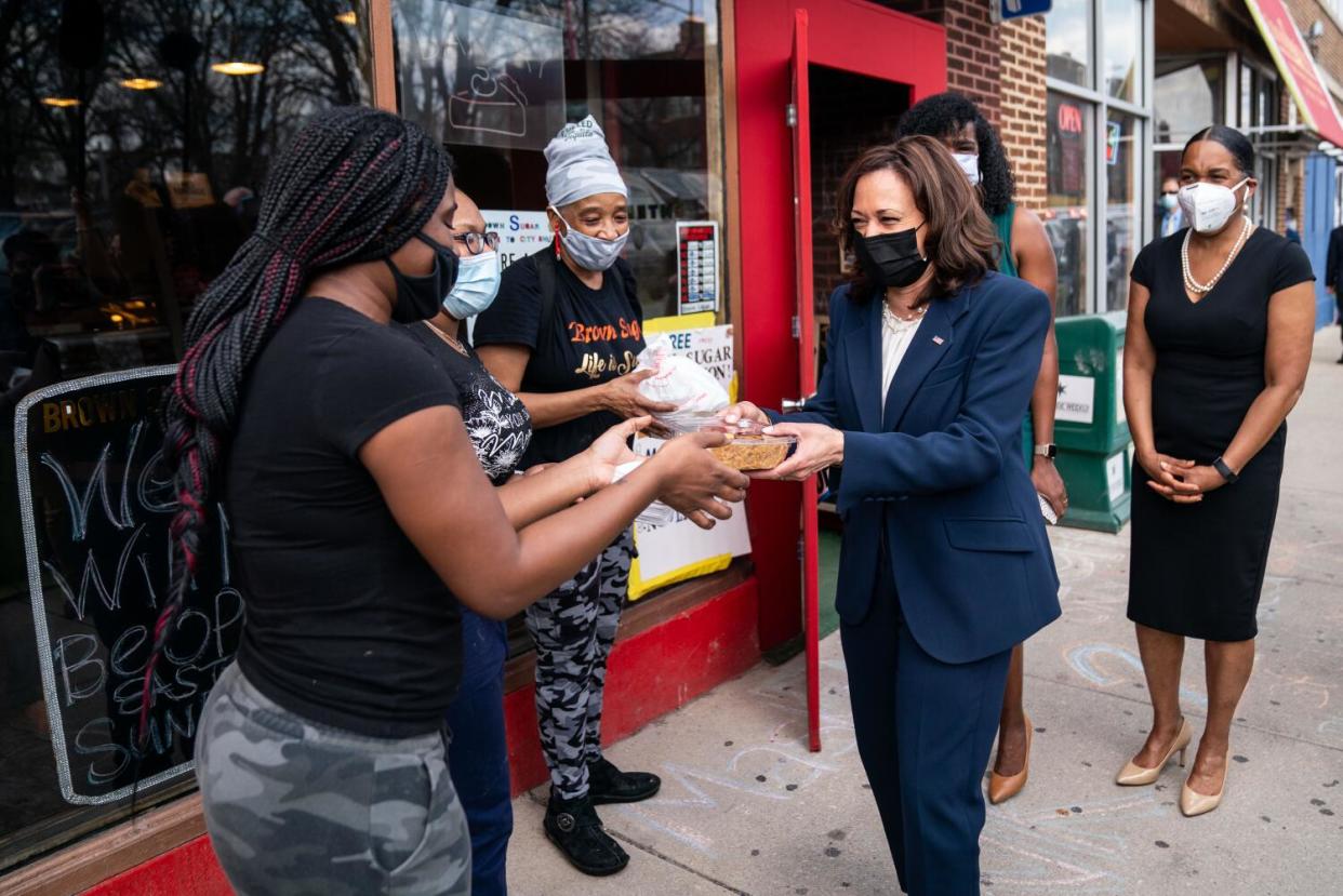 Vice President Kamala Harris makes a stop at Brown Sugar Bakery in Chicago in 2021.