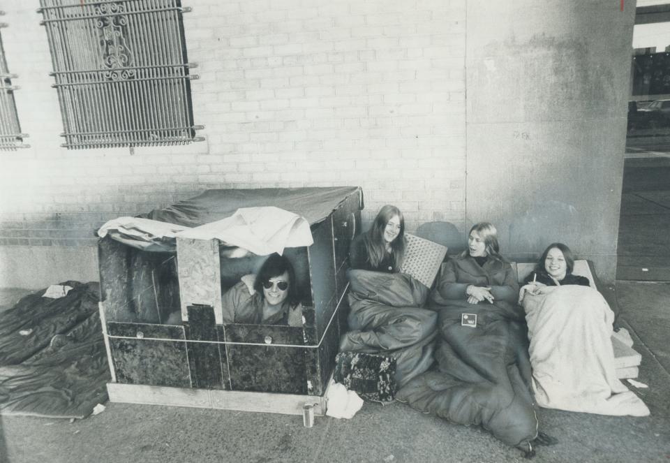George Harrison fans in Canada wait to buy tickets to his concert in 1974.