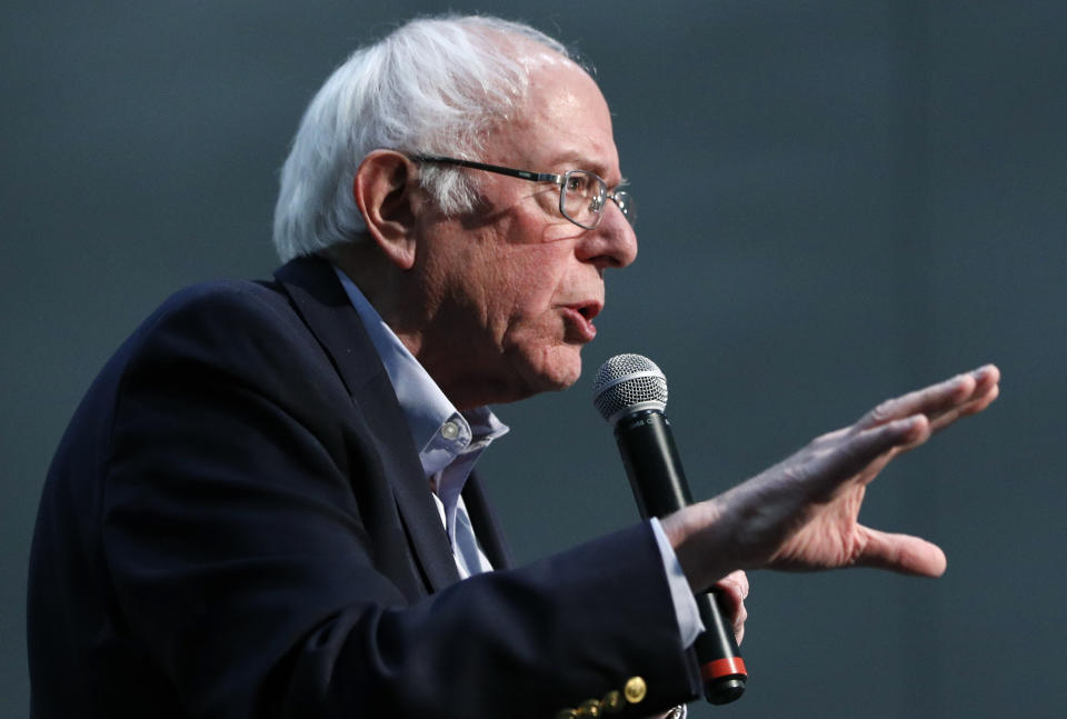 Democratic presidential candidate Sen. Bernie Sanders, I-Vt., speaks at a campaign rally Sunday, Jan. 26, 2020, in Sioux City, Iowa. (AP Photo/John Locher)